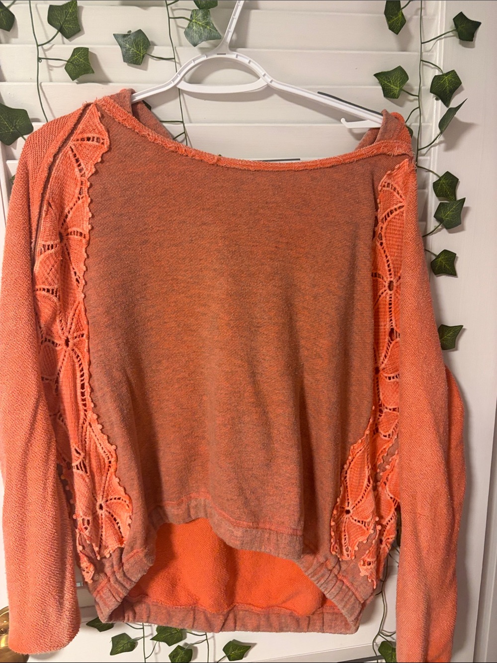 Free People Orange Crochet-Side Pullover Sweater